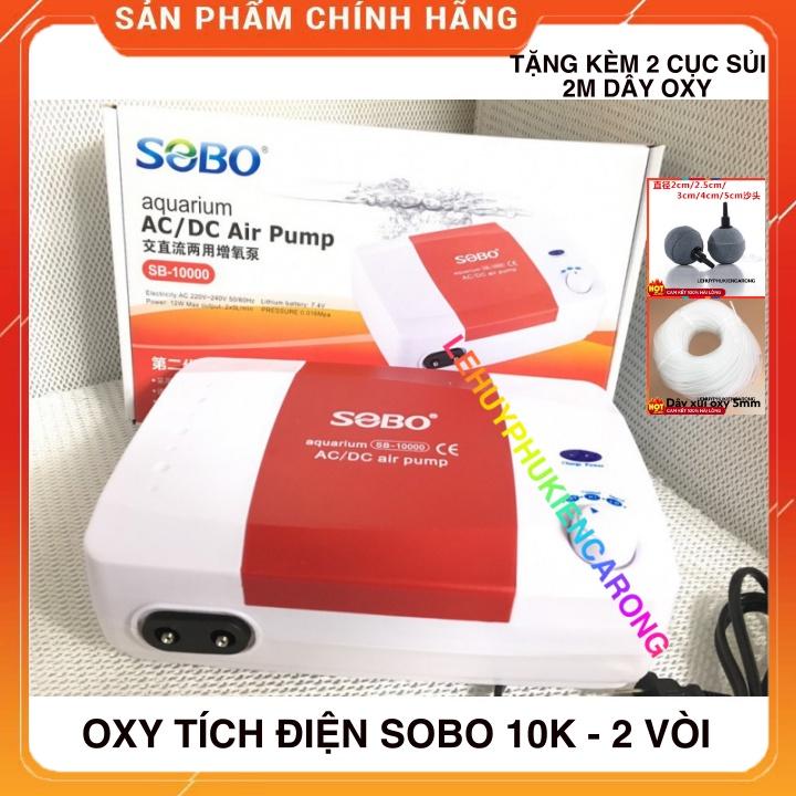 Máy Sủi Oxy Tích Điện Sobo 2 Vòi SB-10000 - Tặng Kèm Phụ Kiện 2 Đầu Sủi Tròn , 2M Dây OXY Công Suất 12W - 2x5 Lít/Phút
