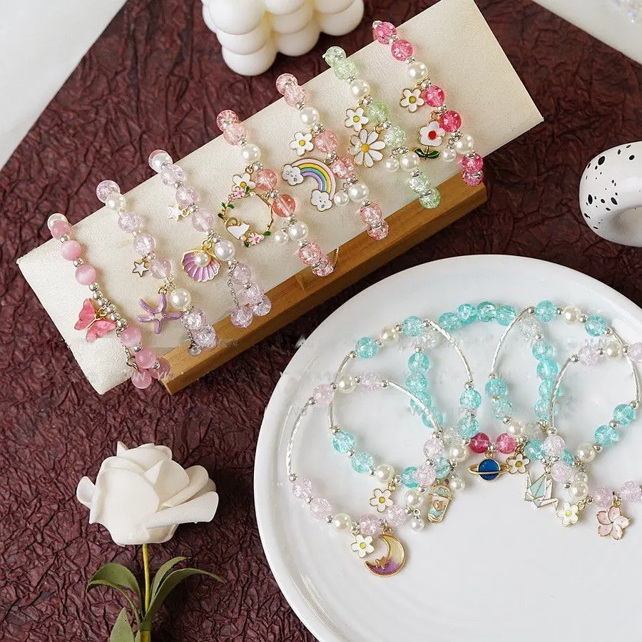 Gelang Anak Premium Mutiara Pearl Kristal Crystal Model Korea