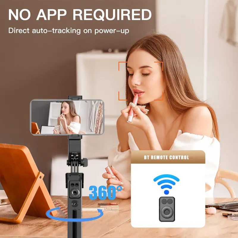 Auto Face Tracking Tripod, 360° Rotation Phone Holder with Remote Control, Moving Tripod for Video Live Stream, Phone Camera Stabilizer, Selfie Stick, Electronics Accessories, Black, Smartphone, Cellphone 4