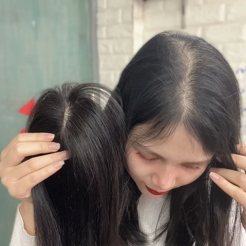 PHỦ BẠC, PHỦ HÓI TỪ TÓC THẬT, siêu da 3D không phải da lưới, mô tả giống da đầu thật, che phủ tốt, che được cả phía sau, 30cm .wig 1