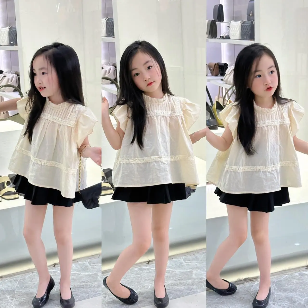 Sét áo thô kèm chân váy dập ly cho bé Gái đủ size 8-35kg (cv dập ly) Sandal