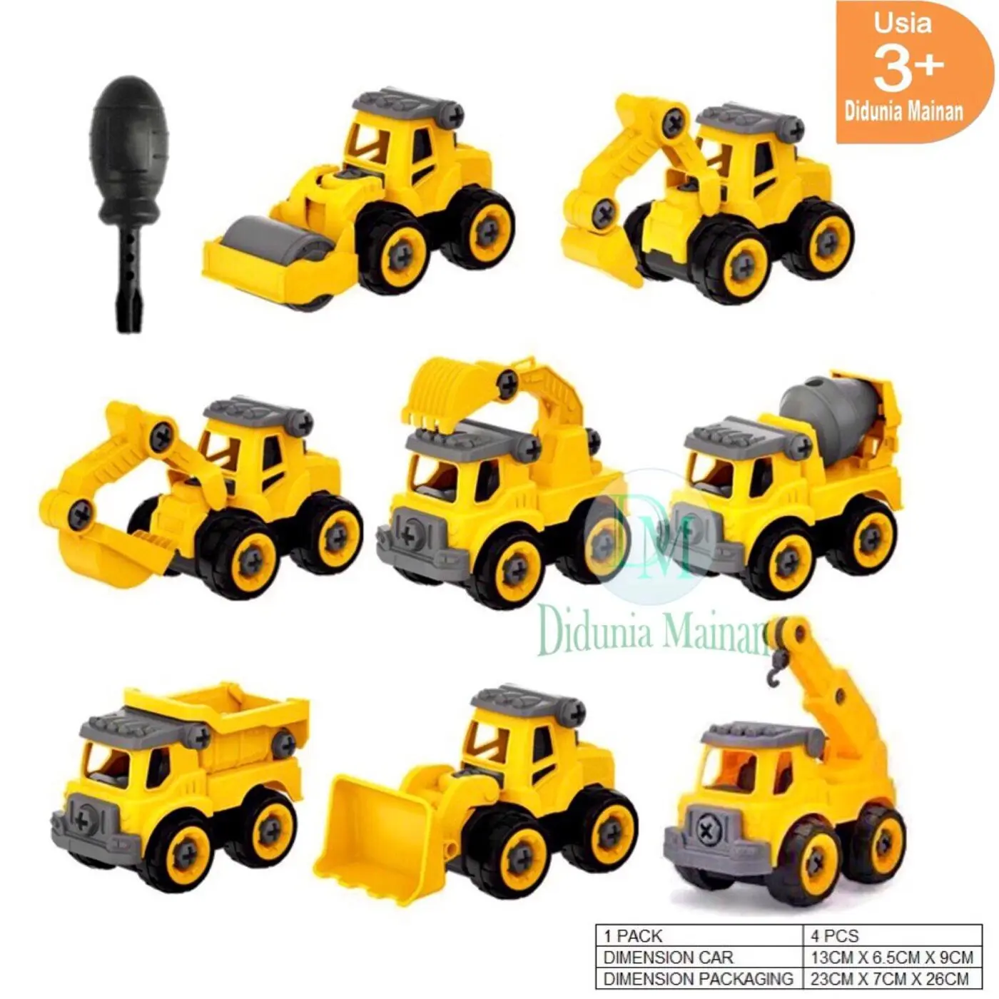 Mainan Edukasi Anak Laki Laki Toy DIY Truck Konstruksi Mobil Plastik Bongkar Pasang Set 4 in 1