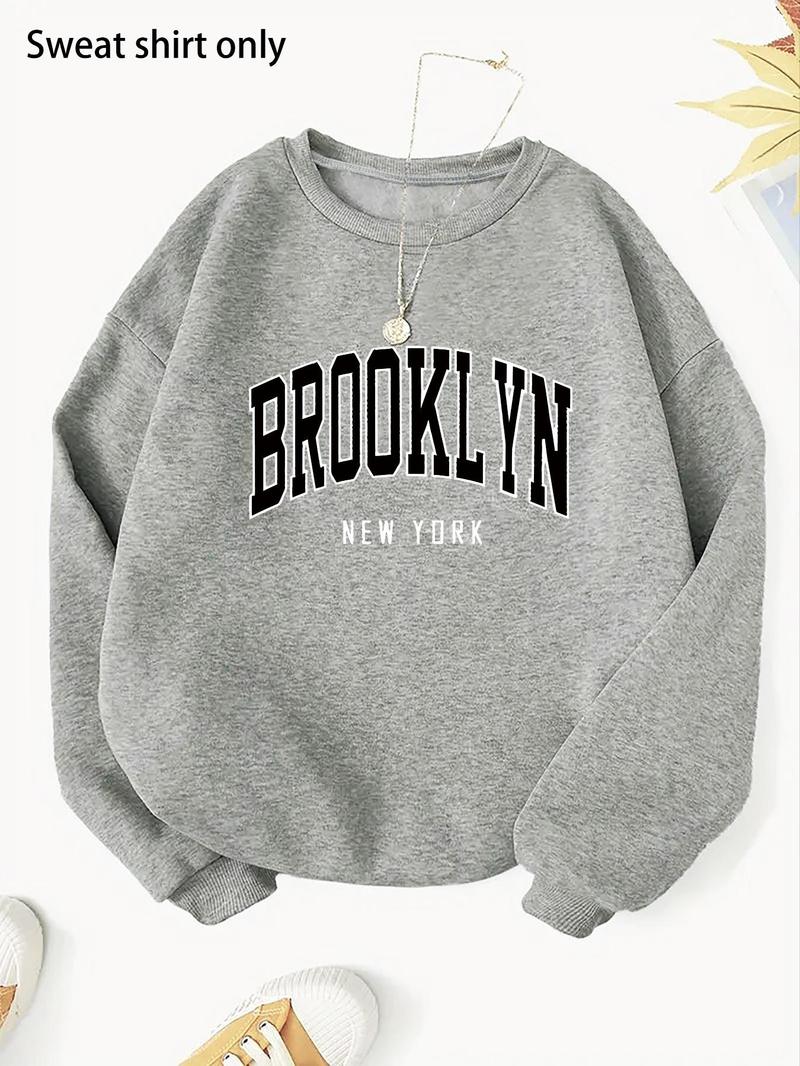 Product Introduction of Women's "BROOKLYN NEW YORK" Letter Print Round Neck Sweatshirt, Casual Long Sleeve Crew Neck Pullover for Fall & Winter, Women's Clothes for Daily Wear 1