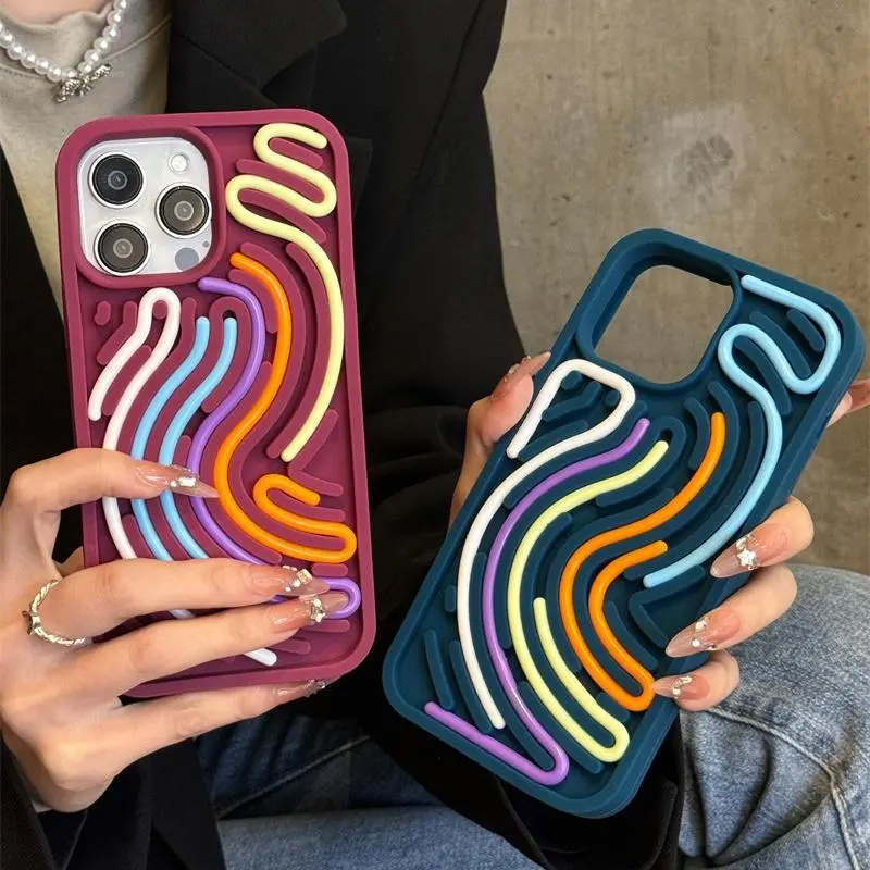 Creative Puzzle Line Phone Case, 1 Count Silicone Phone Protective Cover, Phone Accessory Compatible with iPhone 11 12 13 14 15 16 Pro Max 0