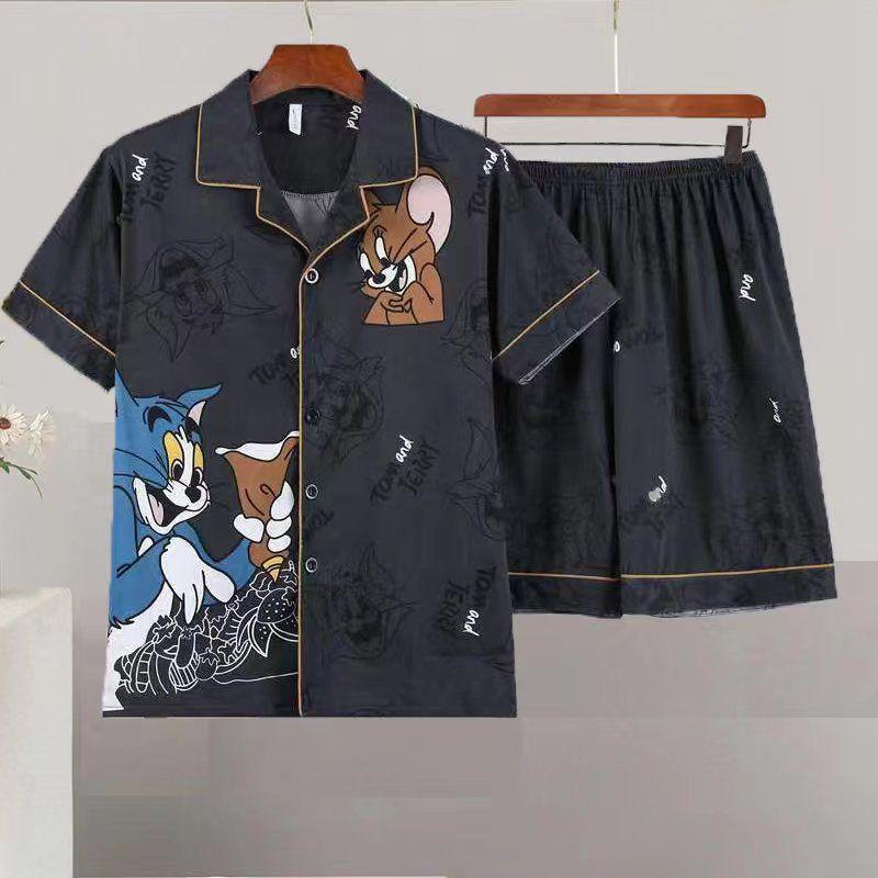 Product Introduction of Ice Silk Pajamas Men's New Ice Silk Short-Sleeved Shorts Men's Thin Loose plus Size Youth Homewear Suit 4