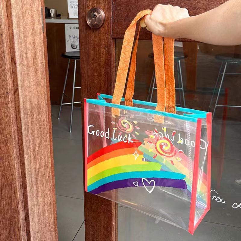 Hot Sale Waterproof Rainbow Shoulder Bag PVC Large Capacity Shopping Tote Bag Handbag Camping 5