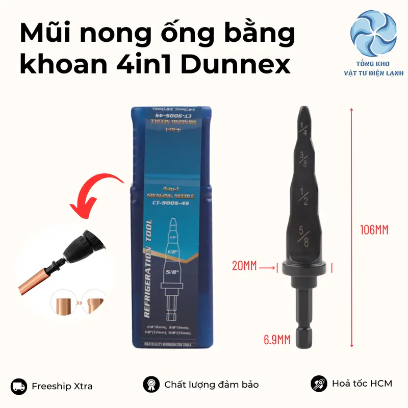Mũi nong ống đồng bằng khoan 4in1 Dunnex-900S-4S hợp kim nguyên khối 0