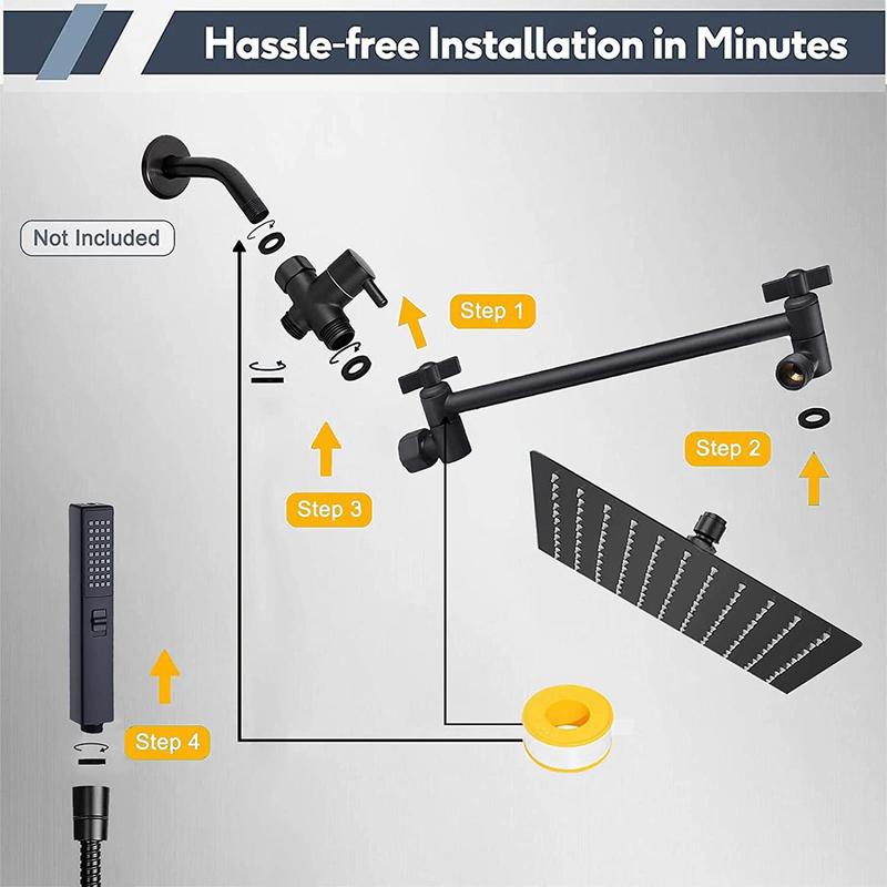 Stainless Steel Shower Head, 1 Set Including Rainfall Shower Head & Handheld Shower Head & Extension Arm & Accessories, Shower Supplies for Bathroom 3