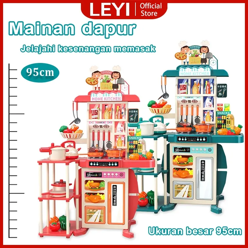 LEYI 95CM Mainan Masak Masakan Jumbo Wastafel Dapur Spraying Mist Mainan Masak Anak Perempuan