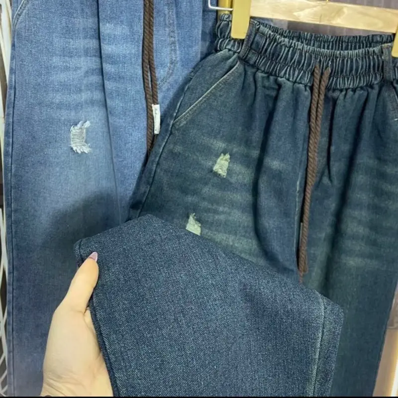 Có BigSize.  Quần jean bagyy nữ Fom thụng cạp cao [ bản có rách] chất vải mền mịn không xù giặt máy giặt không phai Chất vải loại 1  Fom dáng đẹp Pants Có Túi Ươmen 4