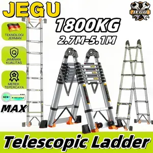 JEGU Tangga Lipat Aluminium Teleskopik Portabel 5.8M Multifungsi Baja Tahan Karat 1800KG Anti Selip Desain Portabel Cocok Rumah & Kantor