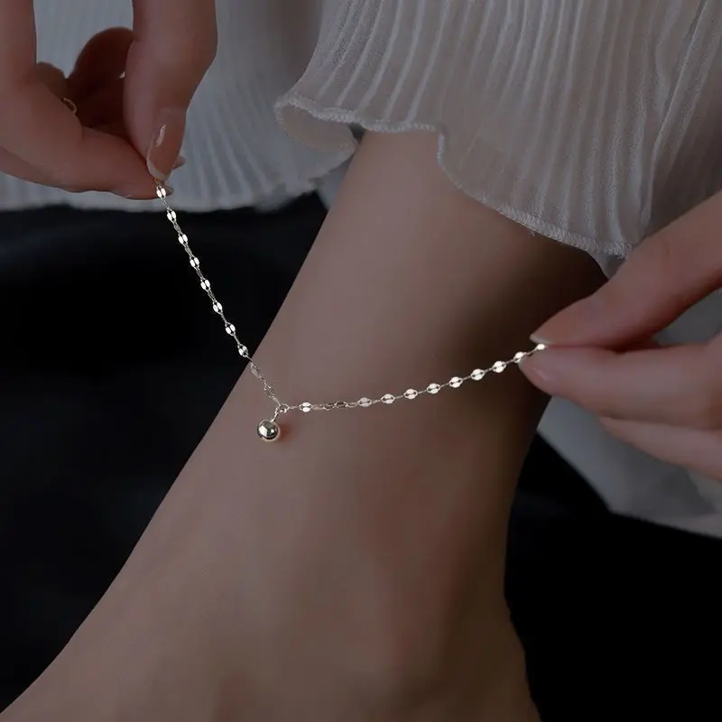 Lắc Chân Hạt May Mắn, Bạc Sterling S925, Dành Cho Phụ Nữ, Hợp Xu hướng, Thiết Kế Đơn Giản, Chất Lượng Cao, Chân Gợi Cảm, Chân Trần, Dành Cho Người Lớn, Mùa Hè 2024 Hàng Mới Về
