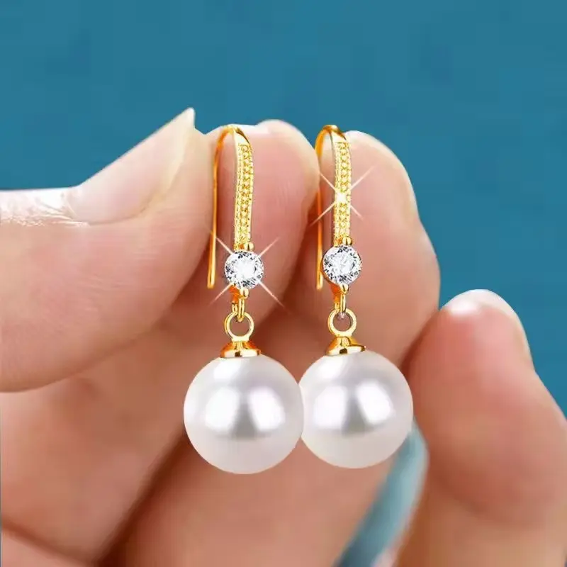 Creative round shiny delicate pearl earrings fresh simple fashion versatile earrings