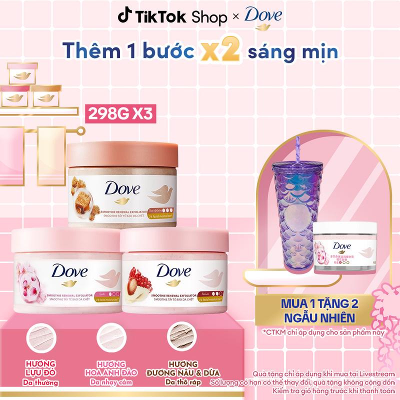 Combo 3 Tẩy Da Chết Hỗ Trợ Dưỡng Da Body DOVE Đường Nâu Hương Dừa + Lựu Đỏ + Hoa Anh Đào 298gx3 [1]