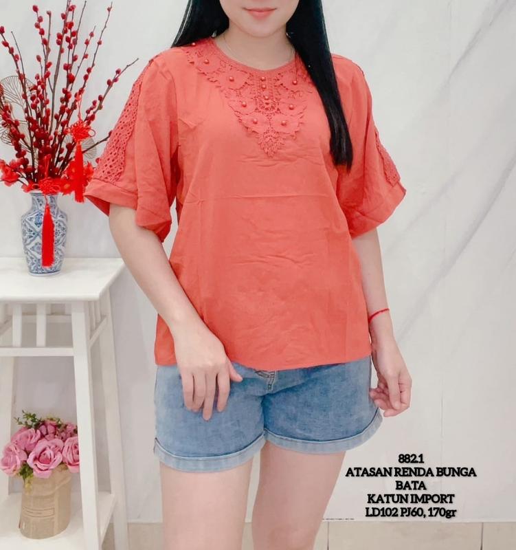 KLV Atasan Blouse Katun Silk Renda Import Lengan 3/4 7