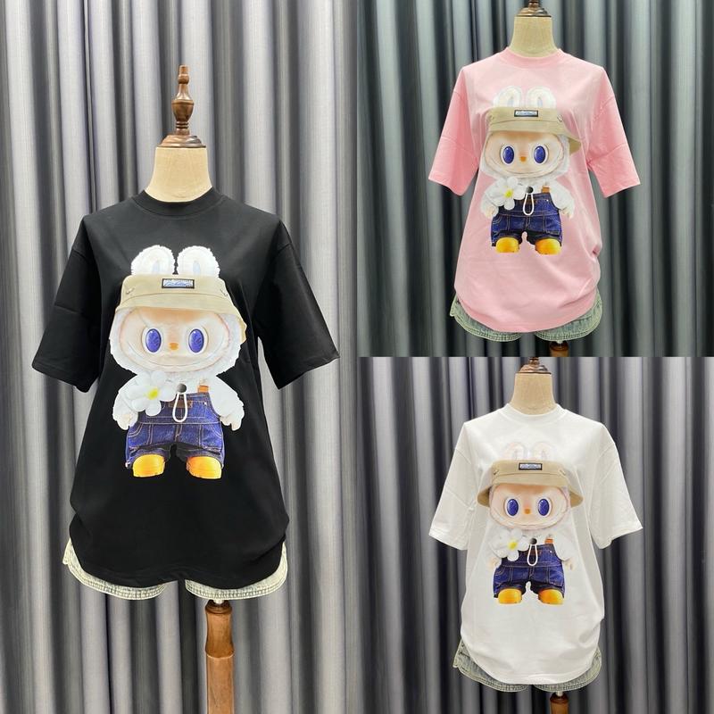 Áo phông nữ dáng thụng LABUBU YẾM BÒ chất cotton 2 chiều cổ tròn [Lan áo phông] Top Women 3 màu Hồng Trắng Đen