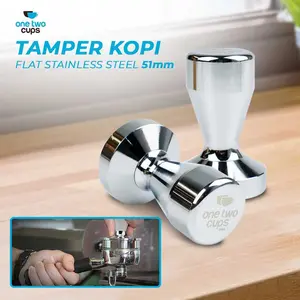 One Two Cups Tamper Kopi Espresso Flat Stainless Steel 51mm Air One Two Cups Tamper Kopi Espresso Flat Stainless Steel 51mm Air