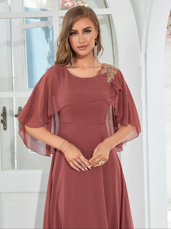 Women's Plain Cloak Sleeve Chiffon Evening Dress, Dresses Summer, Elegant Round Neck Half Sleeve Dress for Prom Wedding Guest, Ladies Summer Clothes 8