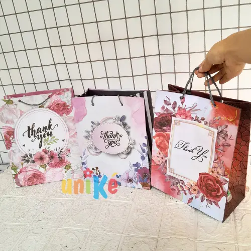 12 pcs - Tas Kertas 20x10x25 Paper Bag Motif Thank You Souvenir Hampers Wedding Ultah Goodie Gift Bag Bingkisan Kue Roti Pernikahan Unike 3