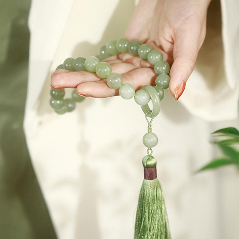Vòng Cổ Vòng Tay Tua Rua, Hạt 12Mm Đá Xanh Lá Cây, Charm Phật Mala Phật Giáo Tây Tạng Chuỗi Mân Côi Yoga Cho Nam Và Nữ 8