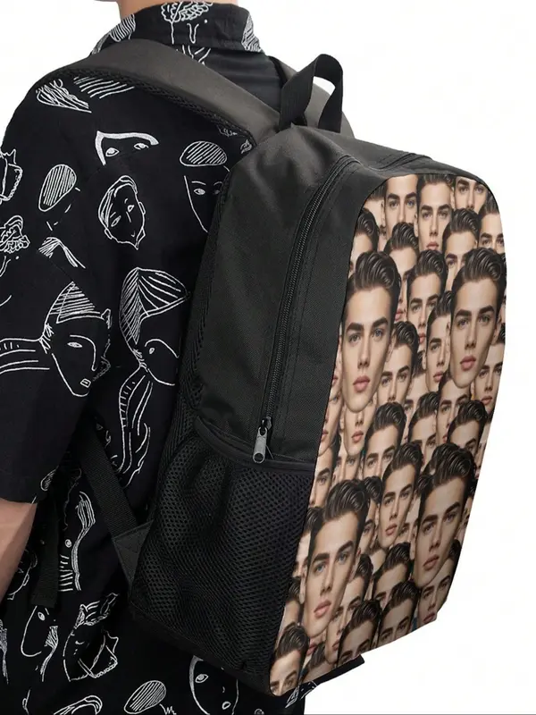 Fashion Face Print Backpack, Casual Large Capacity Zipper Backpack for Women & Men, Trendy Versatile High-quality Daily Commuting Bag 5