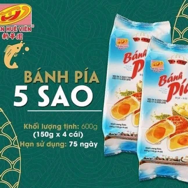 Combo 2 cây bánh pía 5sao Tân Huê Viên đặc sản của sóc Trăng .( 600g x2) 4 cái 150g x2. Food Cake 0