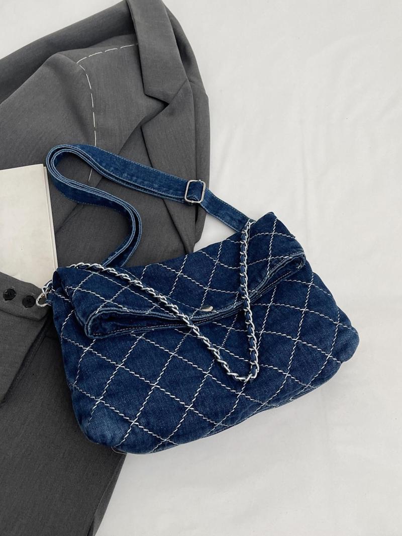 Product Introduction of Women's Elegant Denim Purse Crossbody Bag, Fashionable Chain Decor Crossbody Bag, Trendy All-match Shoulder Bag for Daily Use 3