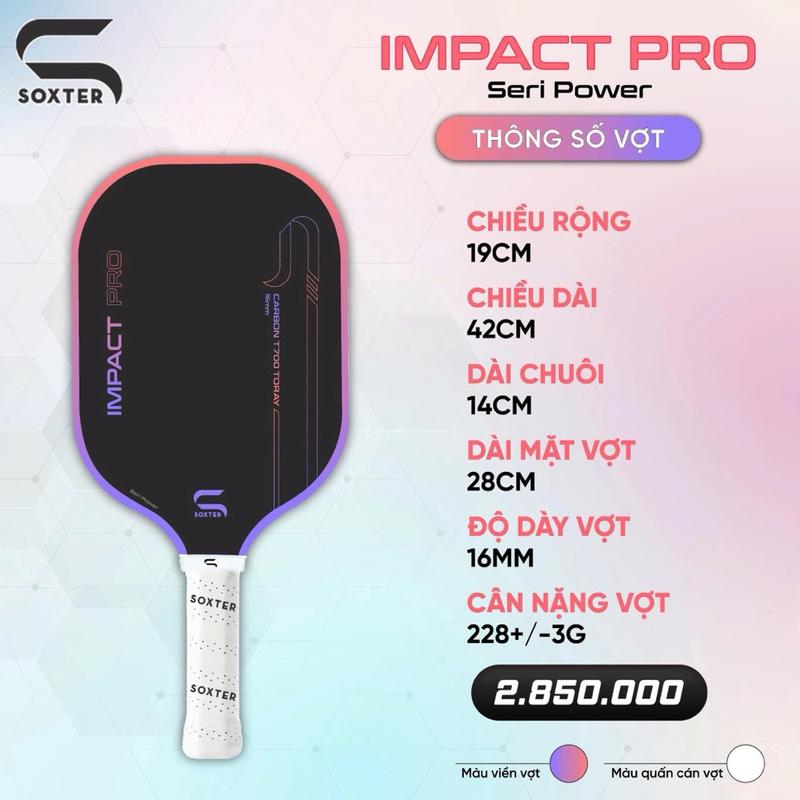 Vợt pickleball Soxter IMPACT PRO SERI POWER mặt Carbon T700 Toray siêu nhám |…
