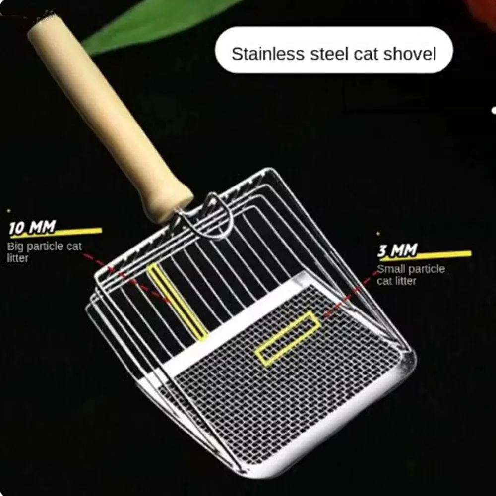Muỗng Xúc Cát Vệ Sinh Cho Mèo, Cán Gỗ Cầm Tay Thiết Kế 2 Trong 1, Xẻng Xúc Cát Vệ Sinh Cho Thú Cưng Lỗ Nhỏ Cỡ Lớn Có Móc, Thích Hợp Cho Mèo Con, Dụng Cụ Vệ Sinh Nhà Vệ Sinh, Hộp Xúc Cát