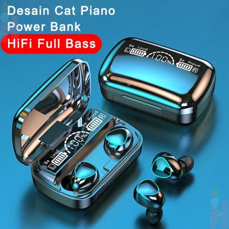 M10 Plus Original Powerbank 3500 mAh Earphone Headset Wireless Bluetooth  Full Bass Stereo Default