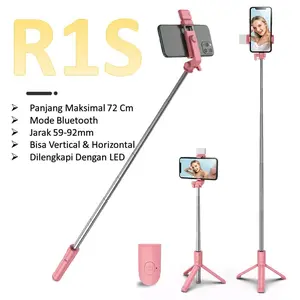 TRIPOD R1S + LED MINI SELFIE STICK + TOMSIS BLUETOOTH Lampu Remote Stainless Holder