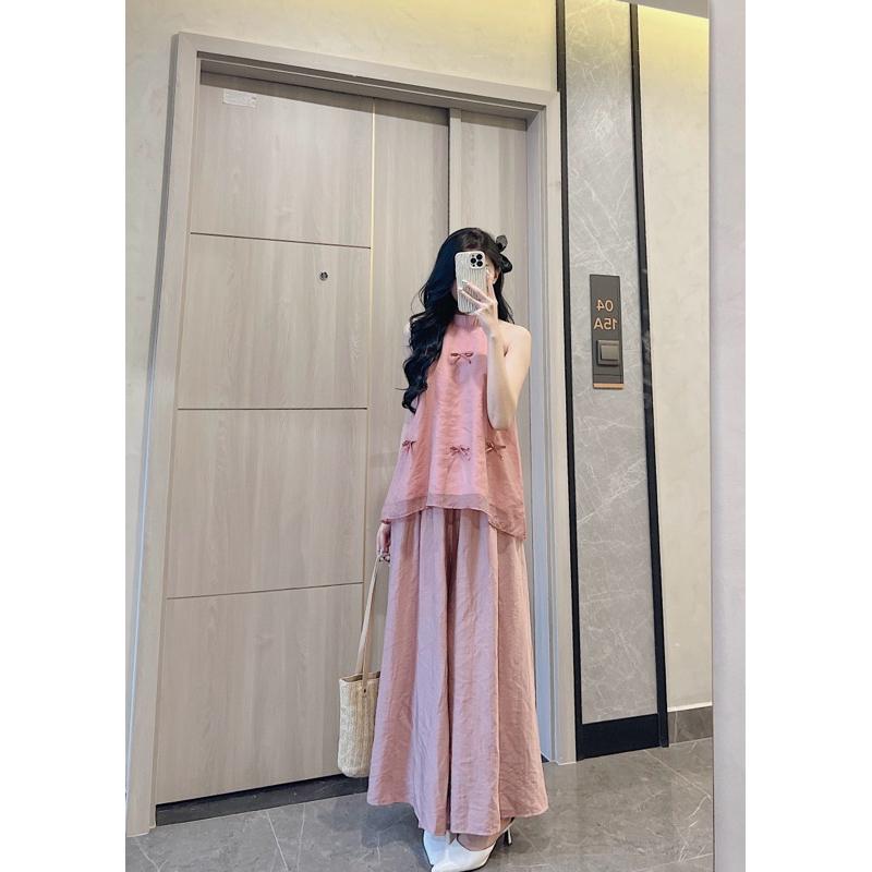 Set áyếm trơn Đính nơ kèm quần xuông Samhyewear 4