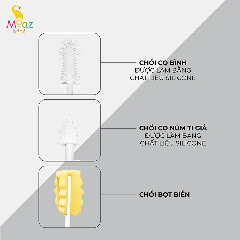 Bộ cọ rửa bình sữa cho bé chạy điện Moaz Bebe MB047 chất liệu silicon và chổi mút - Monnie Kids 7