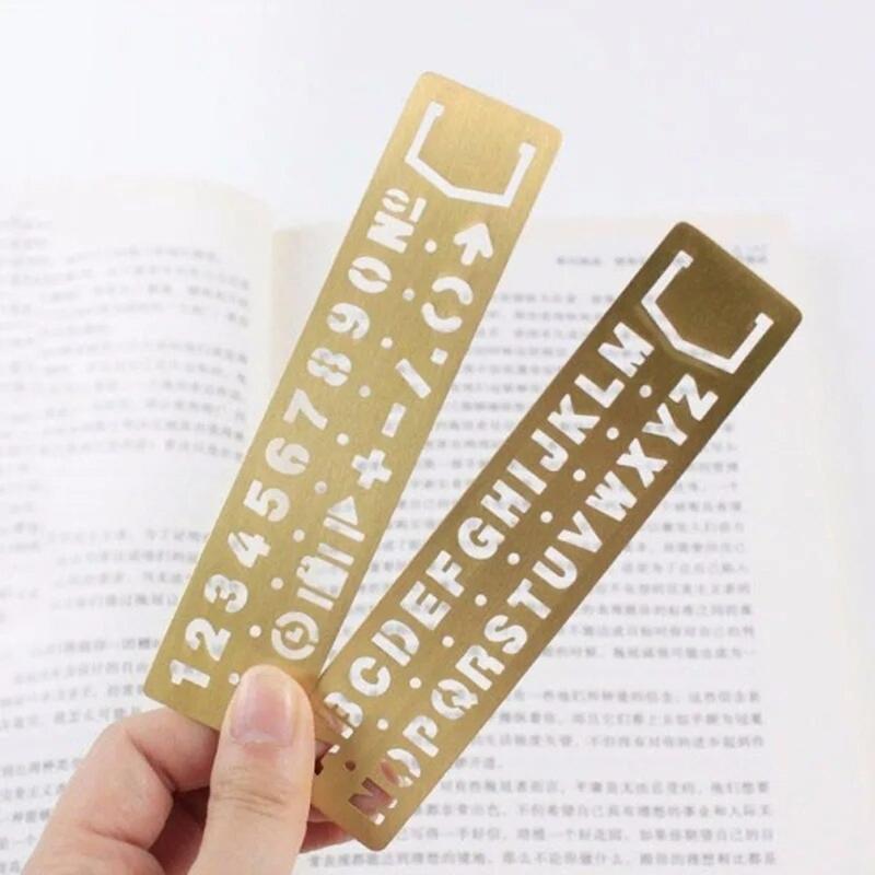 Product Introduction of asdfger Kids Gifts Vintage Brass Metal Bookmark Straight Ruler Painting Ruler Digital Letters Hollow Ruler School Stationery Supplies Planner Accessories Painting Tools 19