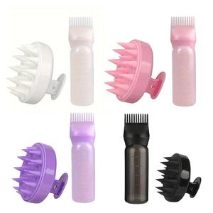Set de Botellas Aplicadoras de Silicona para Tinte para el Cabello, 2 piezas por set Botella Aplicadora de Tinte & Cepillo para Masaje de Cabeza, Herramienta de Estilismo sin Calor para Uso en Casa y Salón, Regalo