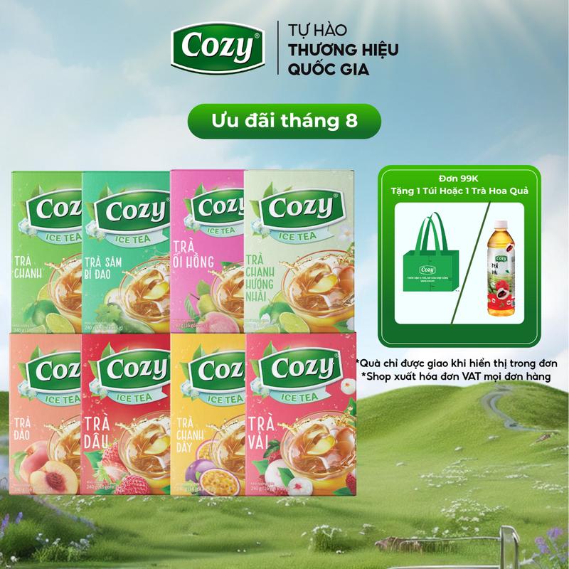 Trà Cozy Trà Đen Hòa Tan Các Vị Trái Cây Cozy Ice Tea, Trà Đào, Trà Chanh, Trà Vải, Trà Dâu, Trà Sâm bí đao, Trà chanh dây, Trà Ổi Hồng, Trà Chanh Hương Nhài Giải Khát, Thanh Nhiệt