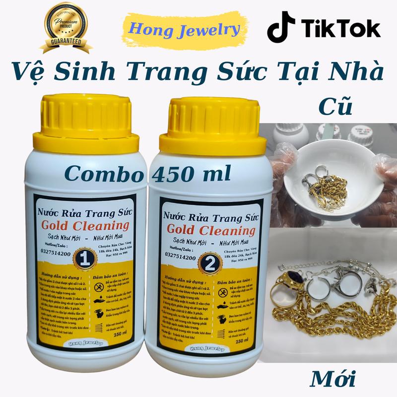 Nước rửa trang sức, vàng và bạch kim Gold Cleaning vệ sinh bụi bẩn, dầu mỡ trên trang sức vàng 18k - 24k và bạch kim (Hong Jewelry)
