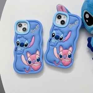 3D Cute Cartoon Lilo Stitch Case for iPhone 5 5S 6 6S 7 8 XR X XS XS 11 12 13 Mini 14 15 Pro Max Plus Back Explosion Proof Soft Silicone Cover