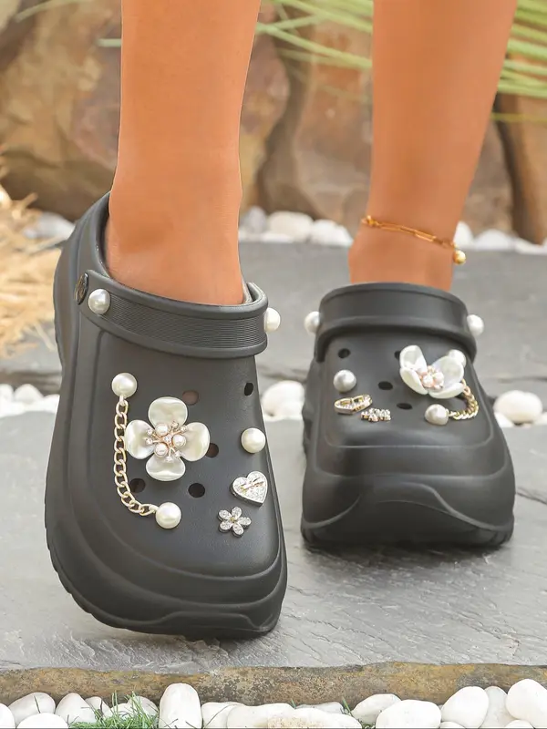 Women's Solid Color Crocs Slippers, Casual Comfortable Platform Sandals for Beach, Fashionable Shoes for Indoor & Outdoor Wear 7
