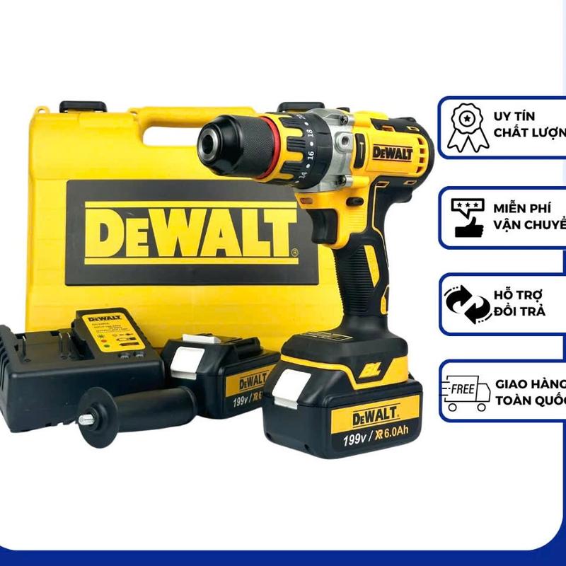 máy khoan pin dewalt đầu 13 li 199v khoan bê tông, khoan sắt, khoan gỗ động cơ từ