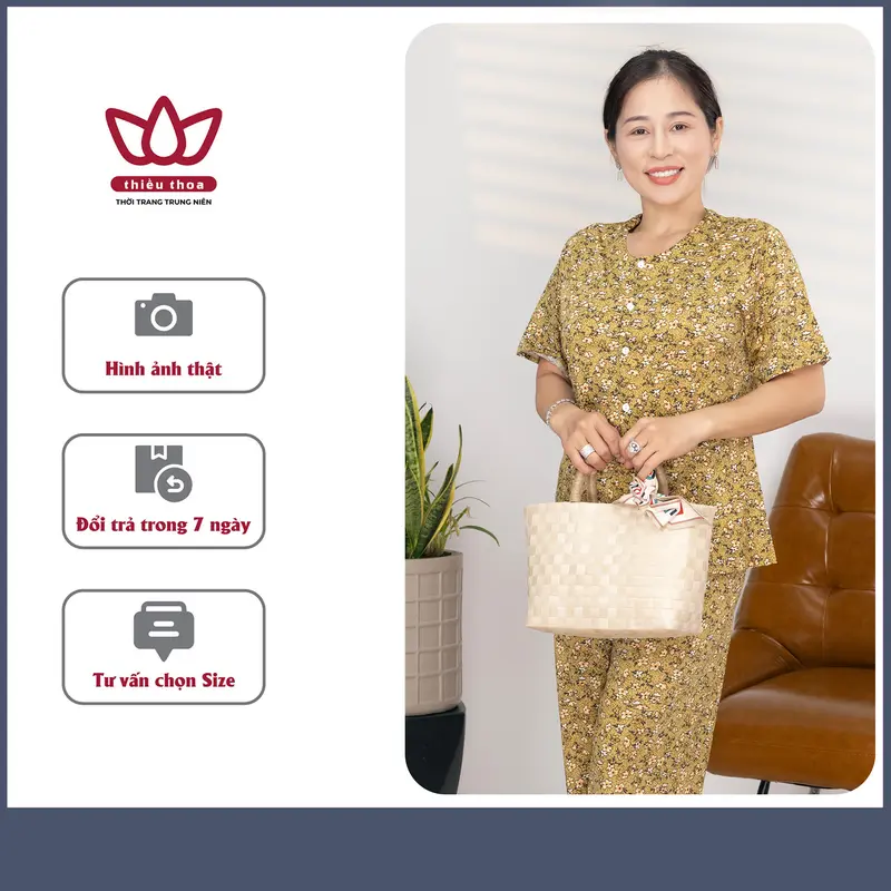 Đồ bộ bà già, bộ đồ trung niên cho ngoại áo tay ngắn top vải thun cotton lạnh cao cấp mùa hè -Thiều Thoa Store Nữ Ong 0