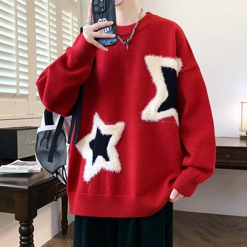 Phong Cách Hàn Quốc Hợp Xu hướng Ins Mùa Thu Và Mùa Đông, Dành Cho Nam Và Học Sinh,Phong Cách Thường Ngày Cổ Tròn, Dài Tay, Áo Len Dệt Kim