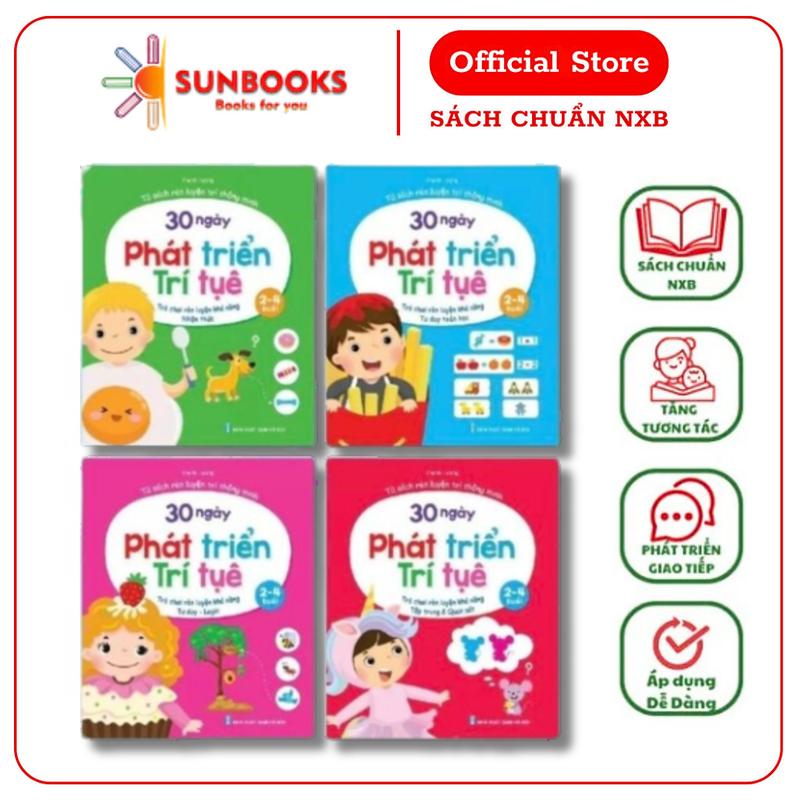 Sunbooks - Bộ 4 Quyển 30 Ngày Phát Triển Trí Tuệ Dành Cho Trẻ 2-4 Tuổi NXB Hà Nội Tác giả Thanh Hương Kích thước 19x23cm Số trang 40 Sách Chuẩn Nxb Tặng Tương Tác Phát Triển Giao Tiếp Ứng Dụng Đễ Dàng