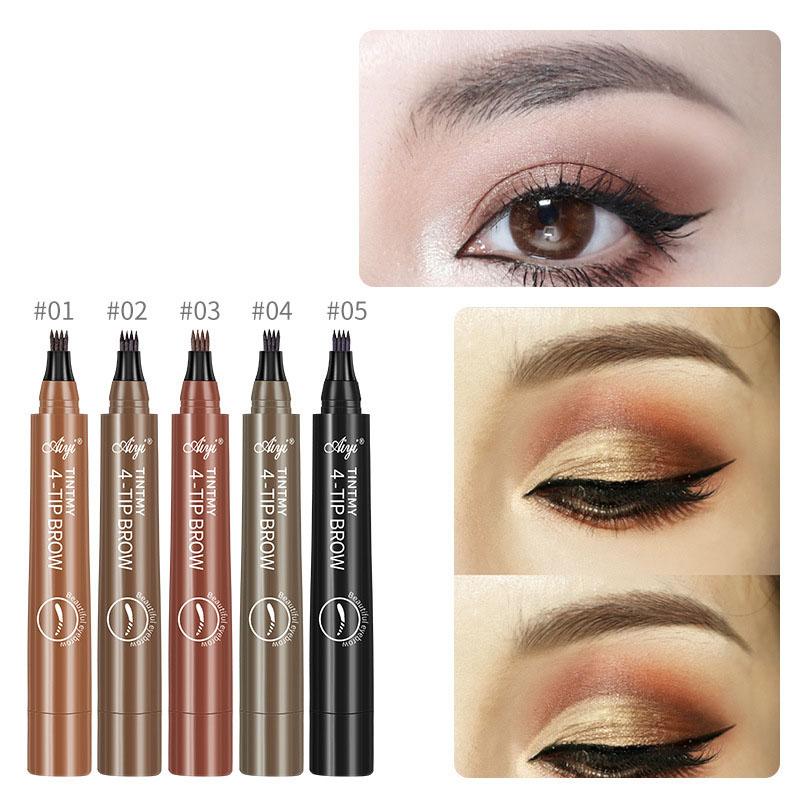 【ANISAHEN】 Pensil alis empat cabang tahan lama, tahan keringat, tahan air, bebas riasan, pensil alis berbahan dasar air empat kepala