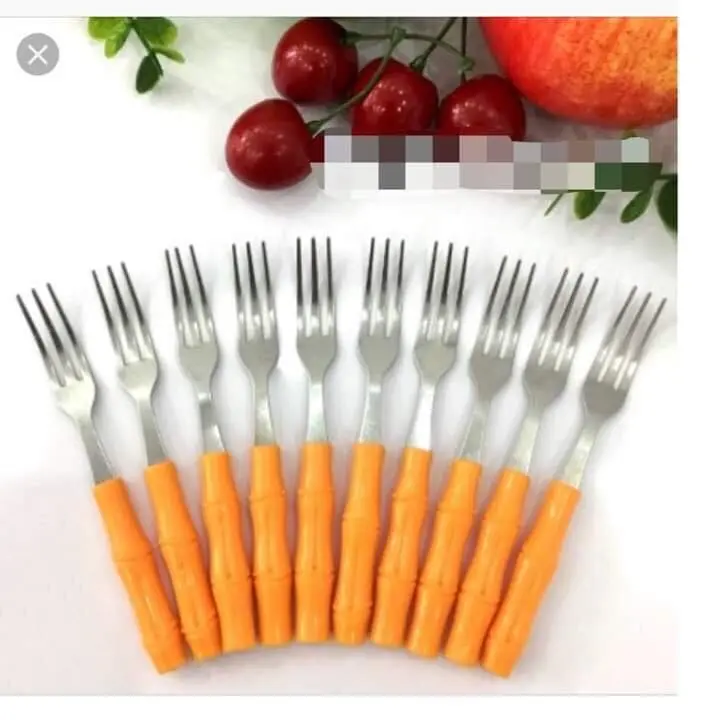 [Combo 10 chiếc] Bộ 10 dĩa inox nhỏ cán nhựa dùng ăn trái cây 2