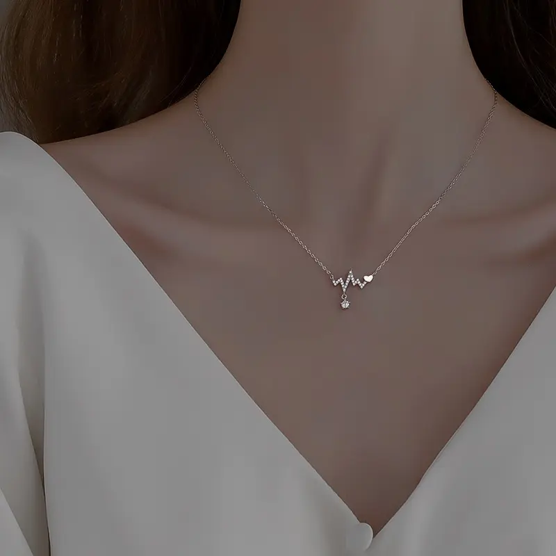 New Heartbeat Women's Necklace Niche Personality Internet Celebrity ECG Clavicle Chain Neck Chain Get Gift for Girlfriend Free