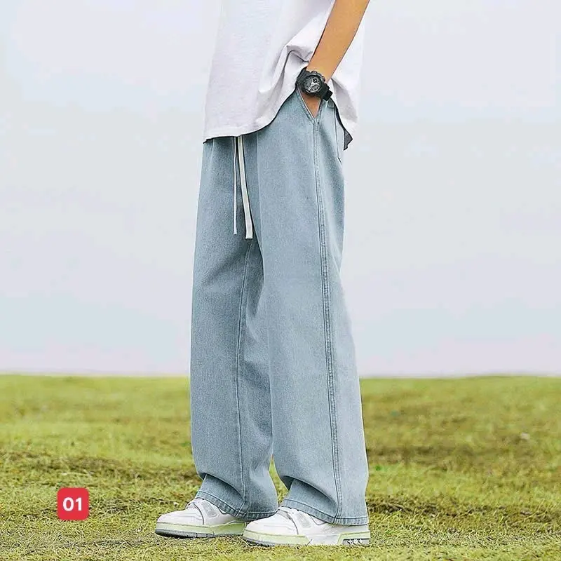 Quần jeans baggy nam lưng chun cao cấp ống rộng, có phối dây thắt, phong cách trẻ trung, cá tính Menswear Pants Denim - Có Túi, quần jean nam 1