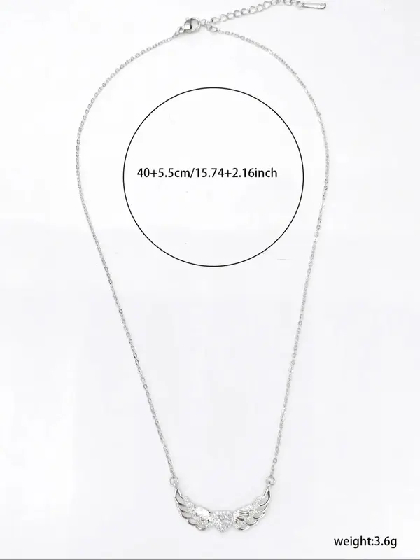 Women's Elegant Rhinestone Decorated Heart & Wing Design Pendant Necklace, Valentine's Day Gift, Exquisite Trendy Pendant Necklace fro Women, Chic Jewelry for Party & Daily Clothing Decor with Soap Flower Gift Box 1
