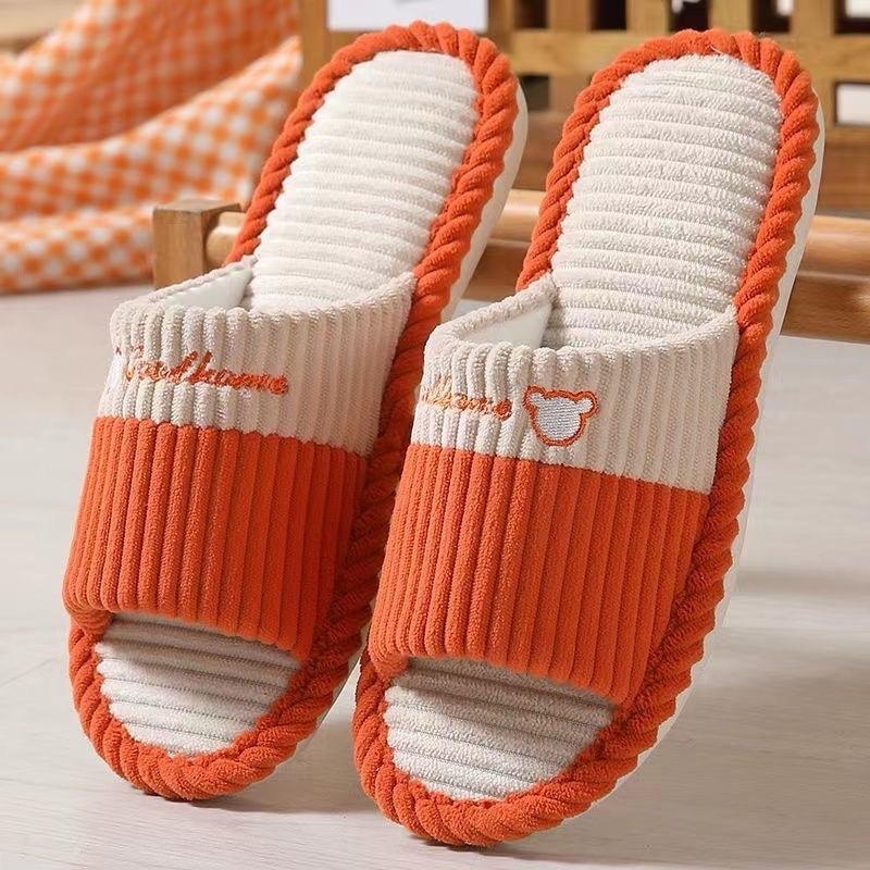 ￼Dép Đi Trong Nhà Mùa Đông , Dép Vải Lanh Kẻ Ngang Đế Cao Su Chống Trơn Trượt Thời Trang DéP Dép Lê Slipper Jean Hoa Nữ Có Quai 4
