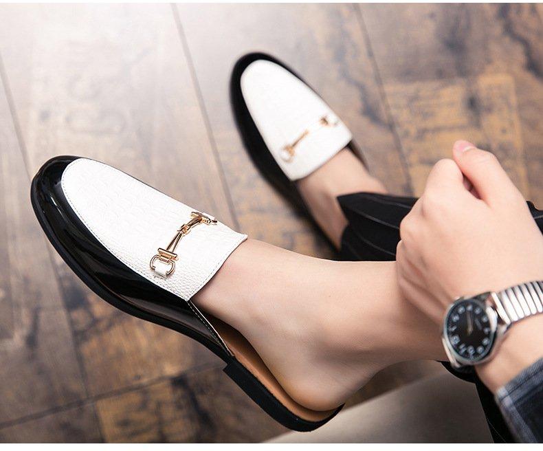 S07 Sục lười nam trắng dập vân cá sấu kết hợp khuyên vàng Nhung DéP giaysuc